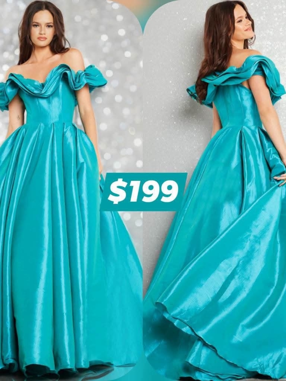 Jovani Teal Off-Shoulder Ball Gown